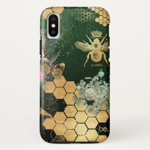 French chic, victorian,bee,floral,gold foil, belle iPhone x case