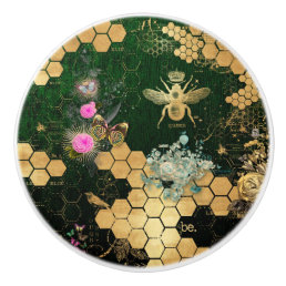 French chic, victorian,bee,floral,gold foil, belle ceramic knob