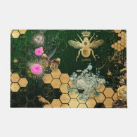 French chic, victorian,bee,floral,gold foil, belle doormat