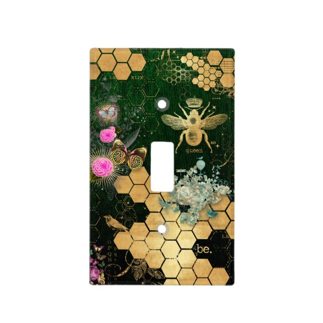French chic, victorian,bee,floral,gold foil, belle light switch cover (Front)