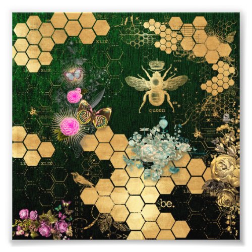French chic victorianbeefloralgold foil belle photo print
