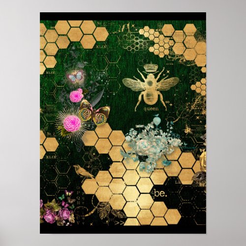 French chic victorianbeefloralgold foil belle poster