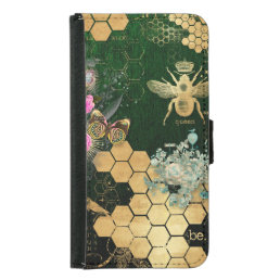 French chic, victorian,bee,floral,gold foil, belle samsung galaxy s5 wallet case