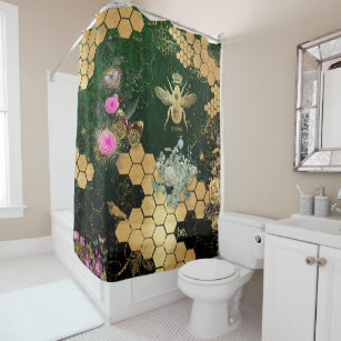 FuShvre fushvre bee shower curtain bumble bee floral bathroom