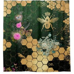  FuShvre Bee Shower Curtain Set with Rugs Honey Bee