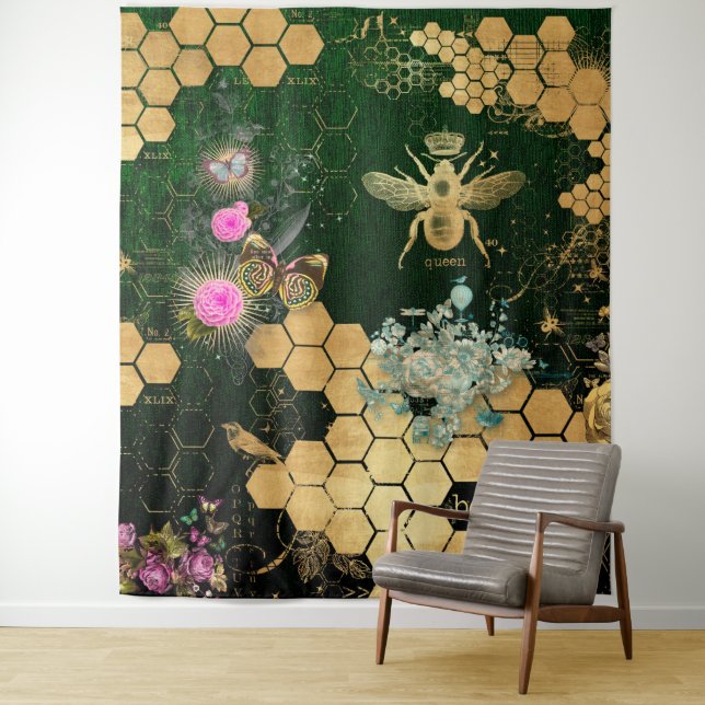 French chic, victorian,bee,floral,gold foil, belle tapestry (In Situ)