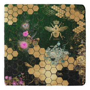 French chic, victorian,bee,floral,gold foil, belle trivet