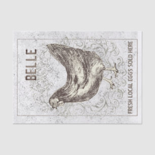 French Chicken HEN Grunge Vintage Ivory Decoupage Tissue Paper