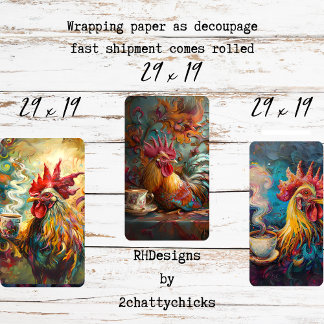 French Chickens Tea Time Decoupage Wrapping Paper Sheets