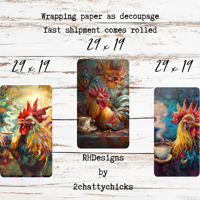 French Chickens Tea Time Decoupage  Wrapping Paper Sheets (Creator Uploaded)