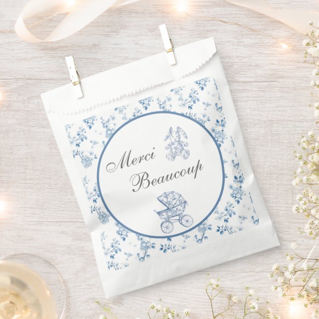 French Chinoiserie Blue Baby Shower Favor Bags (Clipped)