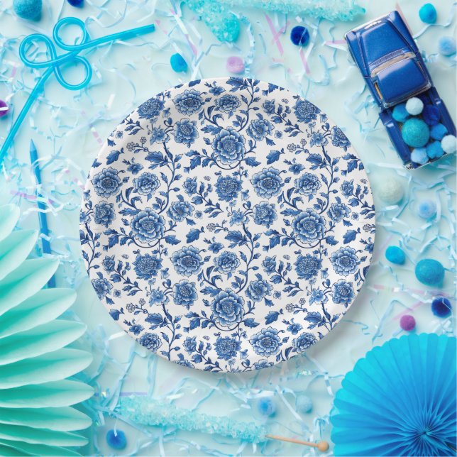 French Chinoiserie Floral  Paper Plates (Party)