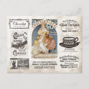 FRENCH CHOCOLATE ANTIQUE TYPOGRAPHY POSTCARD