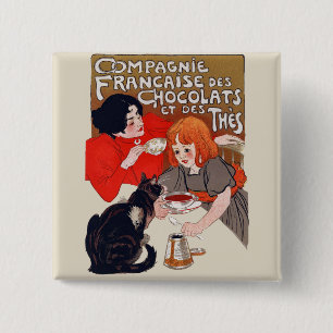 French Chocolate Party Steinlen Art Button