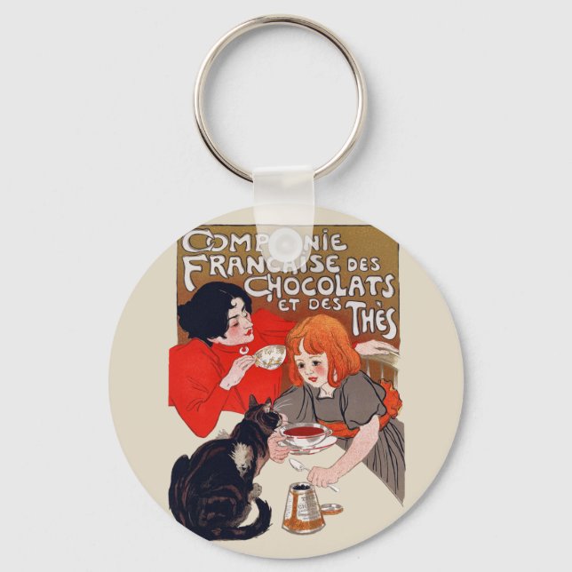 French Chocolate Party Steinlen Art Keychain (Front)
