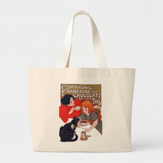 French Chocolate Party Steinlen Art Large Tote Bag (Front)