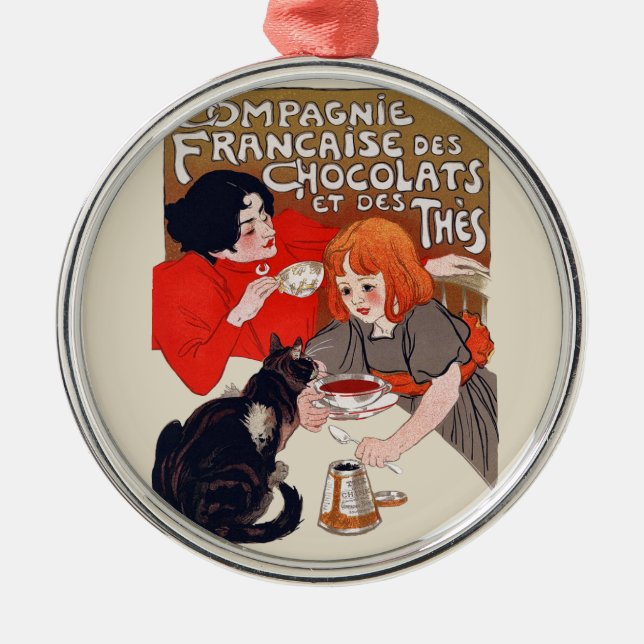 French Chocolate Party Steinlen Art Metal Ornament (Front)