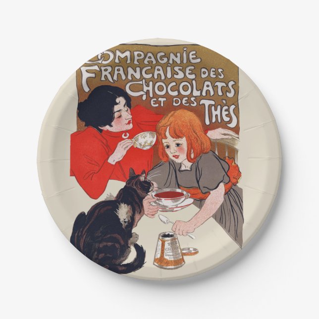 French Chocolate Party Steinlen Art Paper Plates (Front)