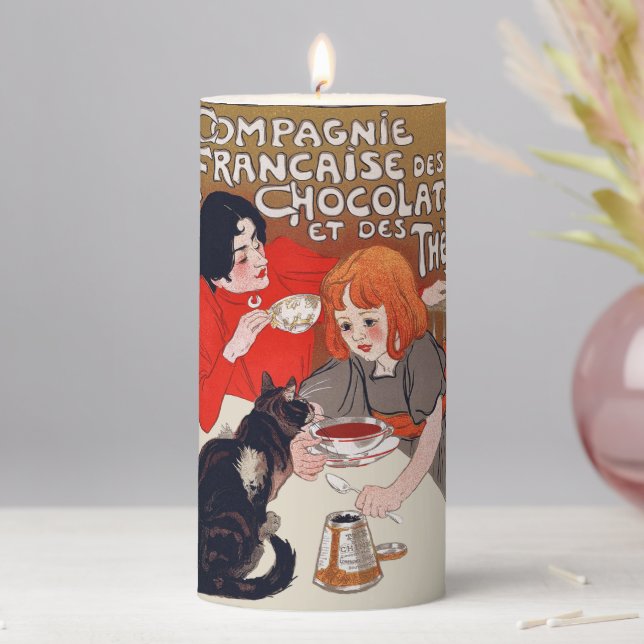 French Chocolate Party Steinlen Art Pillar Candle (In Situ)