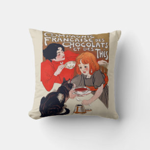 French Chocolate Party Steinlen Art Throw Pillow