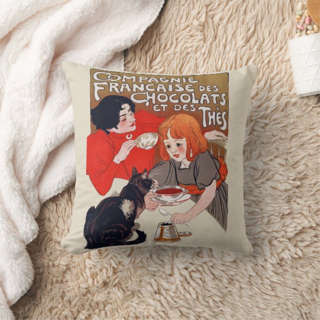 French Chocolate Party Steinlen Art Throw Pillow (Blanket)
