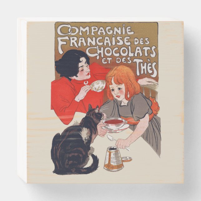 French Chocolate Party Steinlen Art Wooden Box Sign (Front Horizontal)