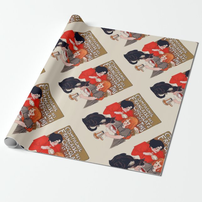 French Chocolate Party Steinlen Art Wrapping Paper (Unrolled)