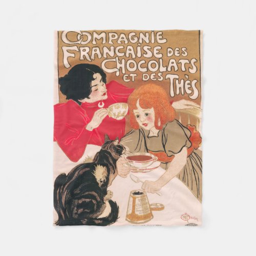 French Chocolates and Teas Vintage Steinlen Poster Fleece Blanket