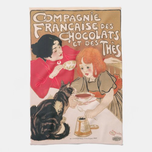 French Chocolates and Teas Vintage Steinlen Poster Kitchen Towel