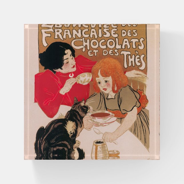French Chocolates and Teas Vintage Steinlen Poster Paperweight (Front)
