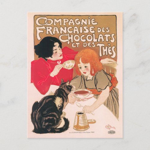 French Chocolates and Teas Vintage Steinlen Poster Postcard