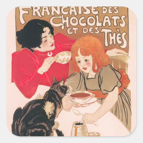 French Chocolates and Teas Vintage Steinlen Poster Square Sticker