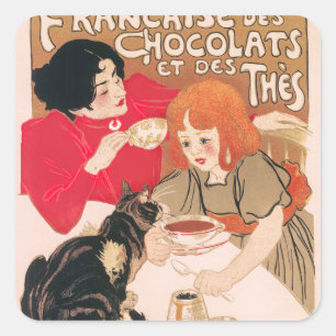 French Chocolates and Teas Vintage Steinlen Poster Square Sticker
