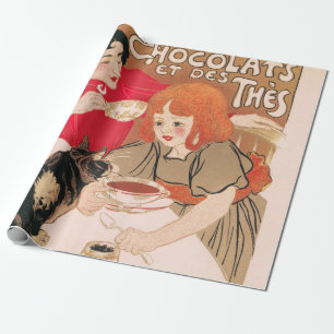 French Chocolates and Teas Vintage Steinlen Poster Wrapping Paper