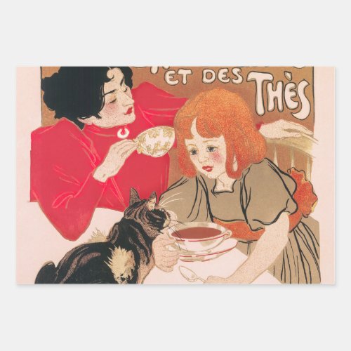 French Chocolates and Teas Vintage Steinlen Poster Wrapping Paper Sheets