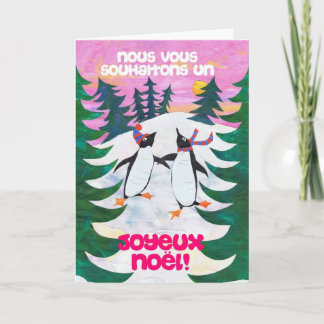 French Christmas Card - Skating Penguins