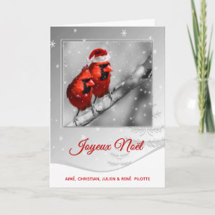 French Christmas Joyeux Noel Red Cardinal Birds Holiday Card