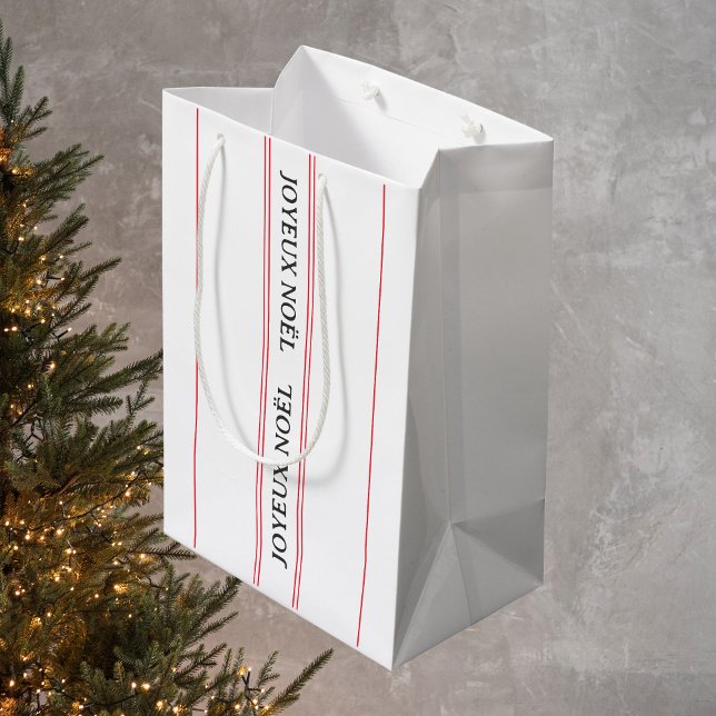 French  Christmas Joyeux Noël Red Stripe Medium Gift Bag (Creator Uploaded)
