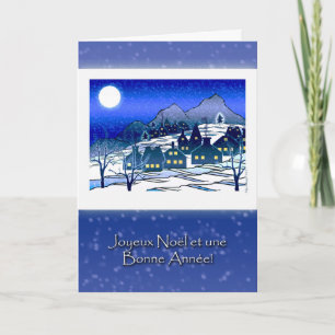 French Christmas, Joyeux Noël, Snowy Village Holiday Card