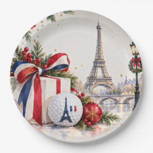 French Christmas Paris Eiffel Tower Golf Paper Plates