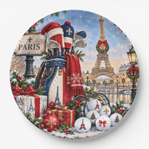 French Christmas Paris Eiffel Tower Golf Paper Plates