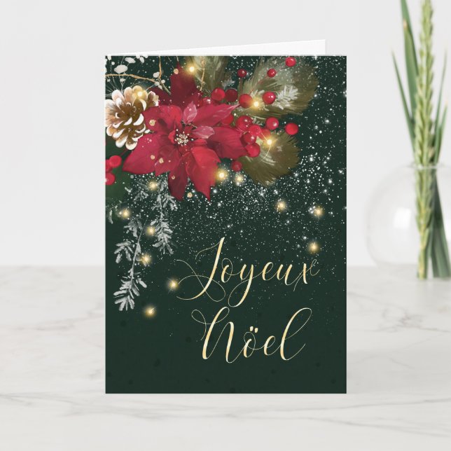 French Christmas Poinsettia Pine Holly Garland  Ho Card (Front)