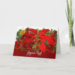 French Christmas Poinsettias Joyeux Noël Holiday Card