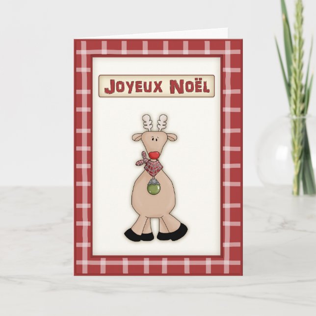 French Christmas Rudolf the Red Nose Reindeer Card (Front)