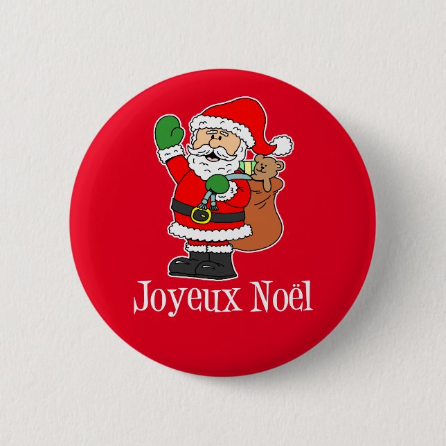 French Christmas Santa Joyeux Noel Red Button (Front)