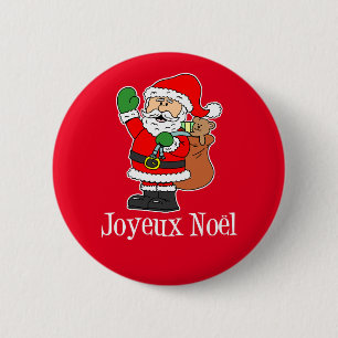 French Christmas Santa Joyeux Noel Red Button