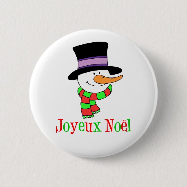 French Christmas Snowman Joyeux Noel Button (Front)
