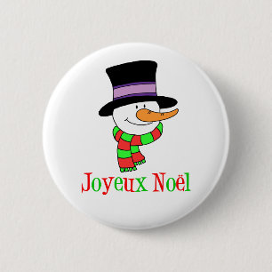 French Christmas Snowman Joyeux Noel Button