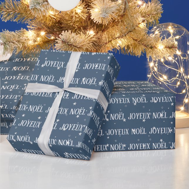 French Christmas Text With Stars Wrapping Paper (Holidays)