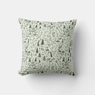 French Christmas Tree Florest Toile Green  Throw Pillow